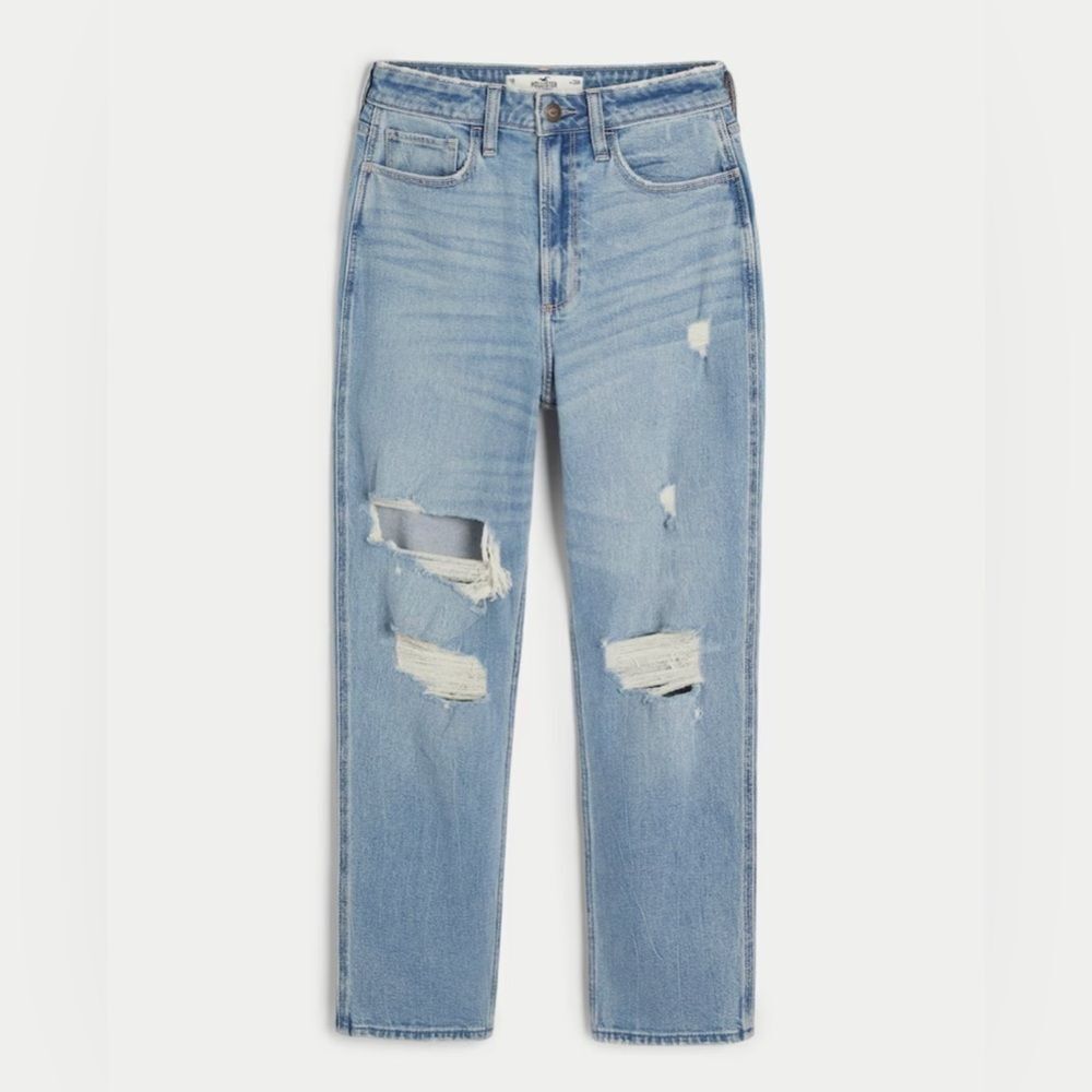 Hollister Curvy‎ High-Rise Ripped Medium Wash Mom Jean, Size 15L, W32/L29